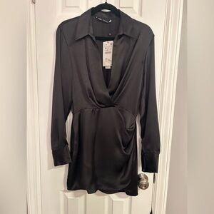 ZARA Elegant Black Satin Dress